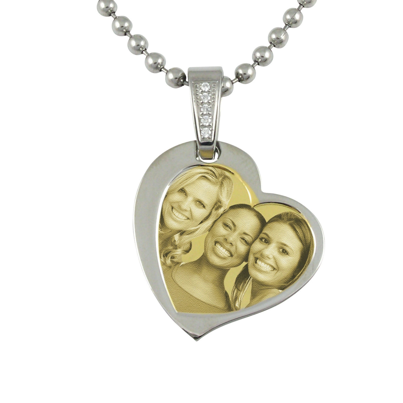 Contemporary Heart Photo Engraved Stainless Steel Pendant