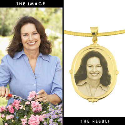 9ct Gold Designer Oval Photo Engraved Pendant